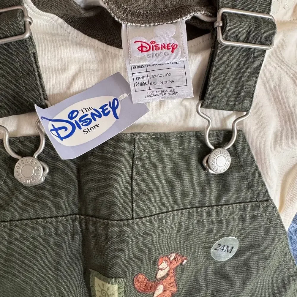 Vintage Disney Store Winnie the Pooh Green Embroidered Overalls Tigger 24M NEW